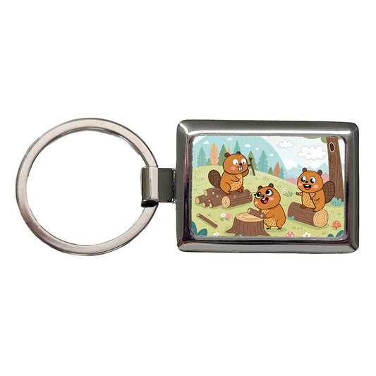 Kawaii Beavers Rectangle Metal Keychain