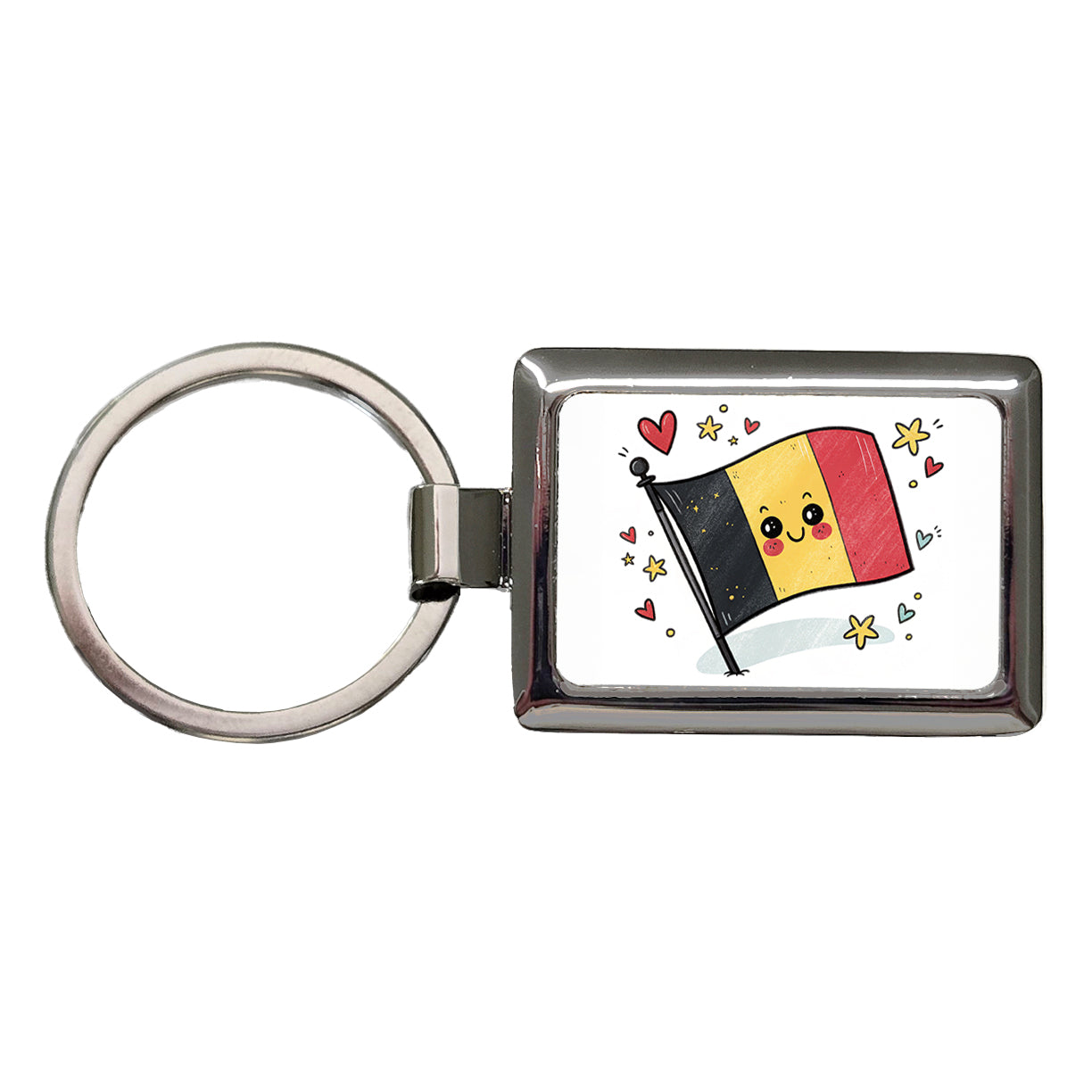 Kawaii Belgium Flag Rectangle Metal Keychain