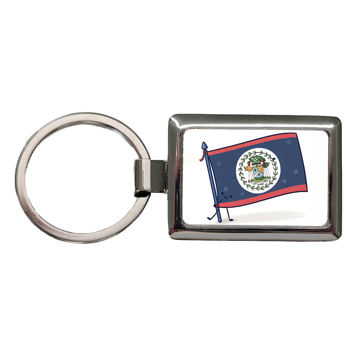 Kawaii Belize Flag Rectangle Metal Keychain