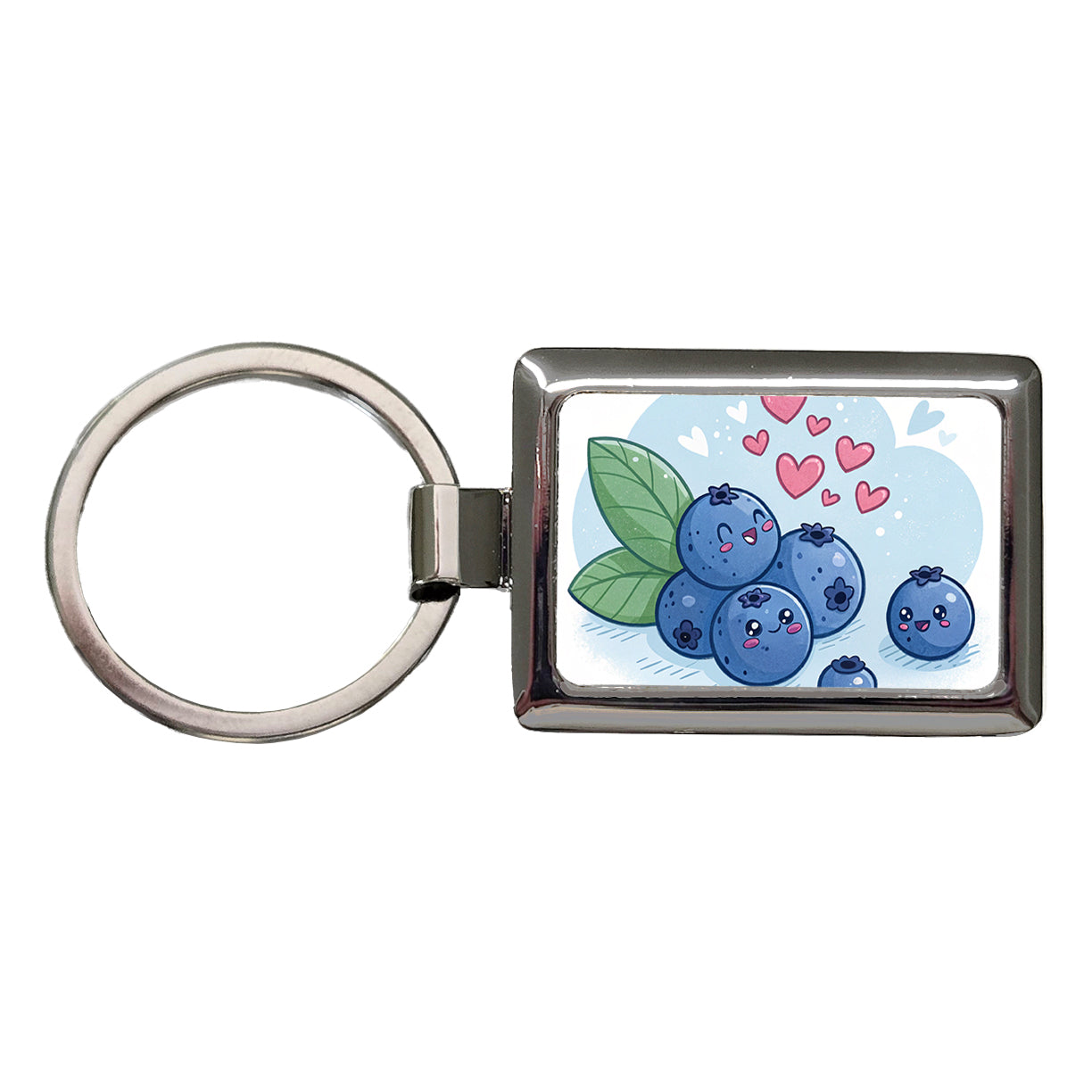 Kawaii Blueberries And Hearts Rectangle Metal Keychain