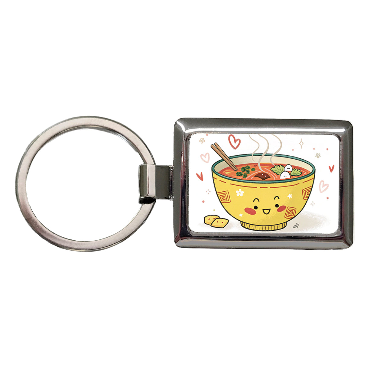 Kawaii Bowl Of Soup Rectangle Metal Keychain