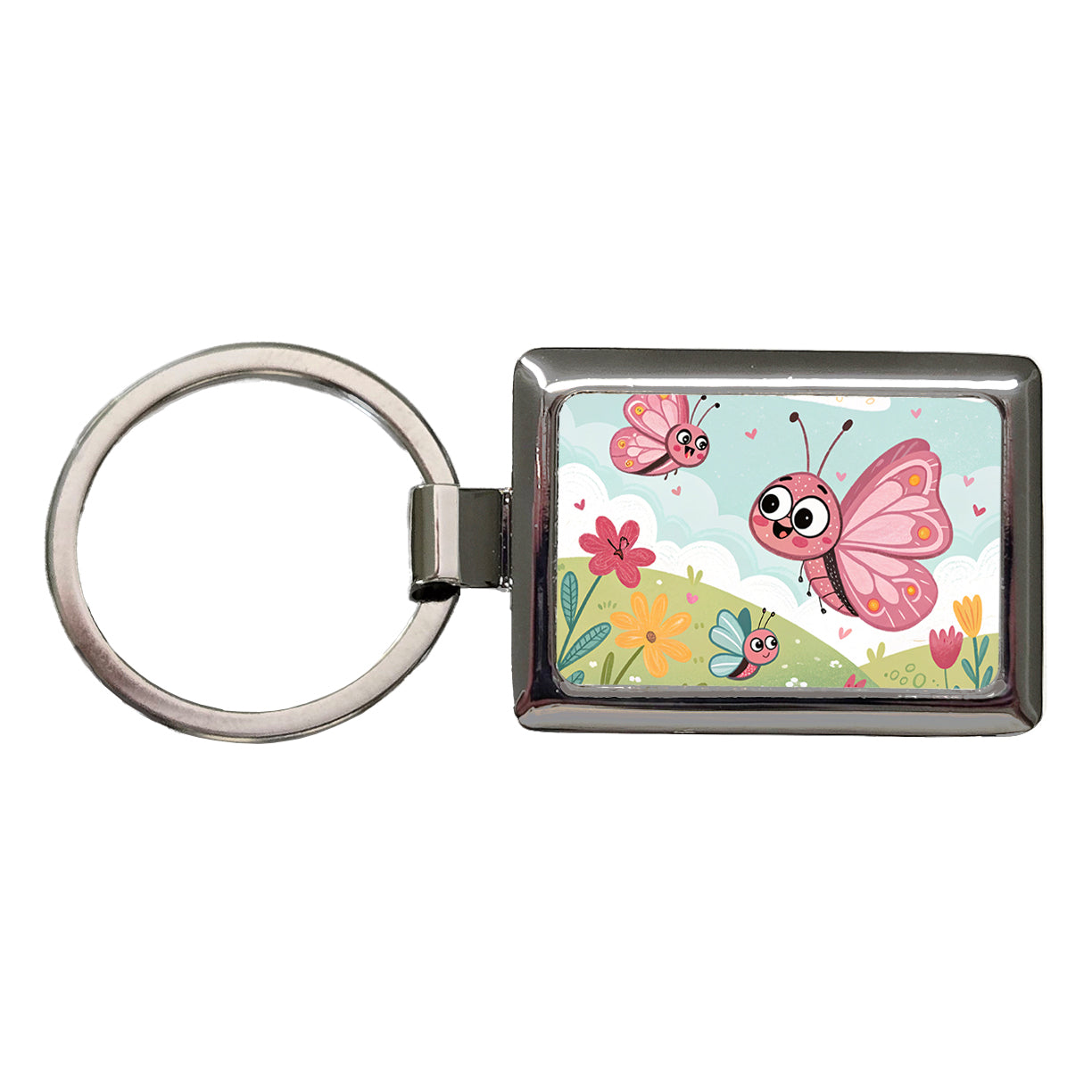 Kawaii Butterflies Rectangle Metal Keychain