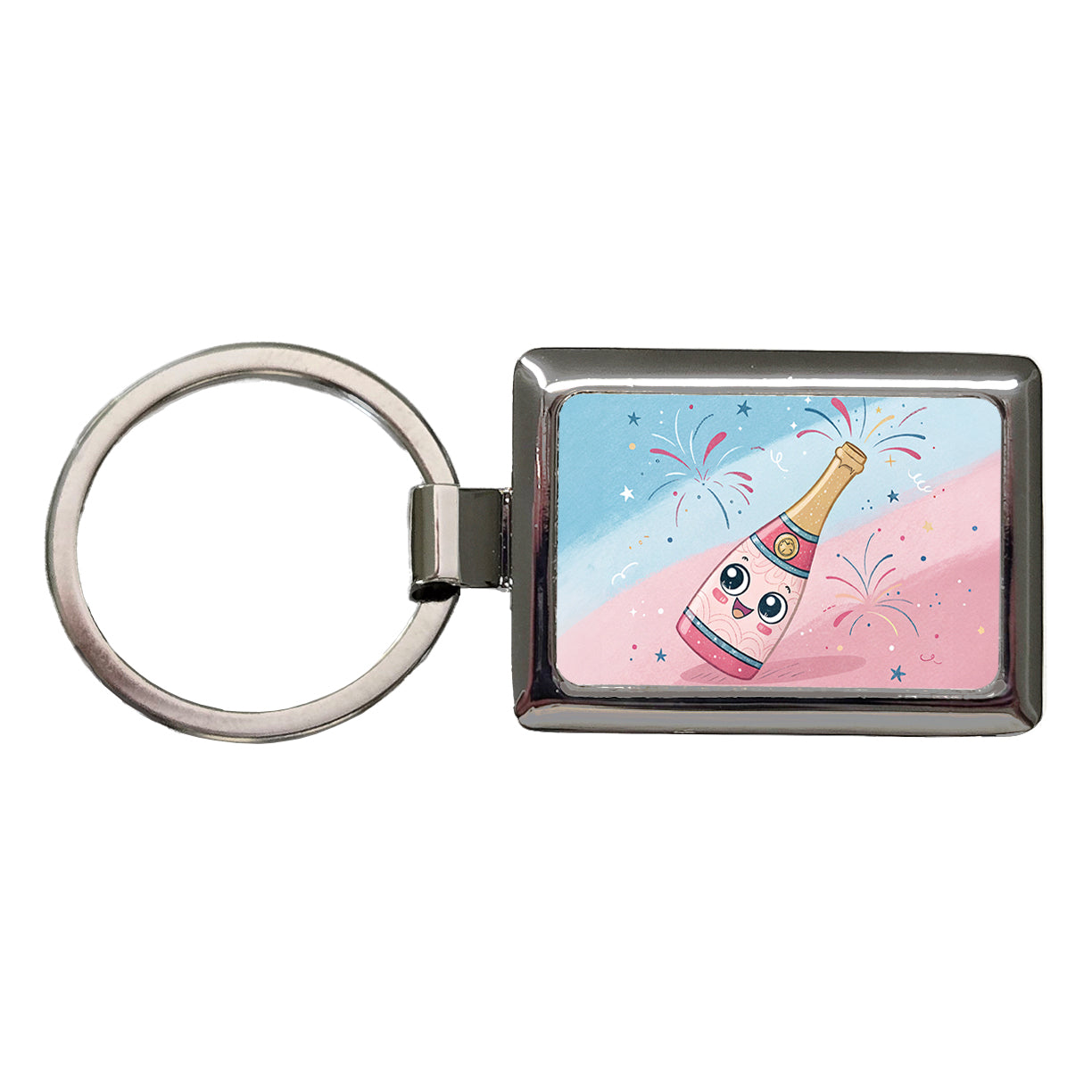 Kawaii Champagne Celebrate Rectangle Metal Keychain