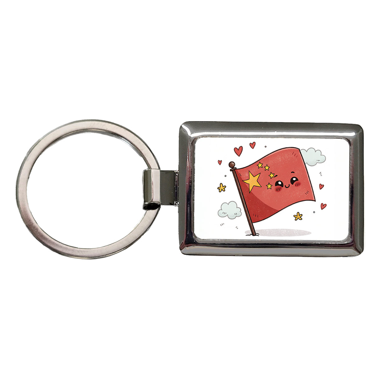 Kawaii China Flag Rectangle Metal Keychain