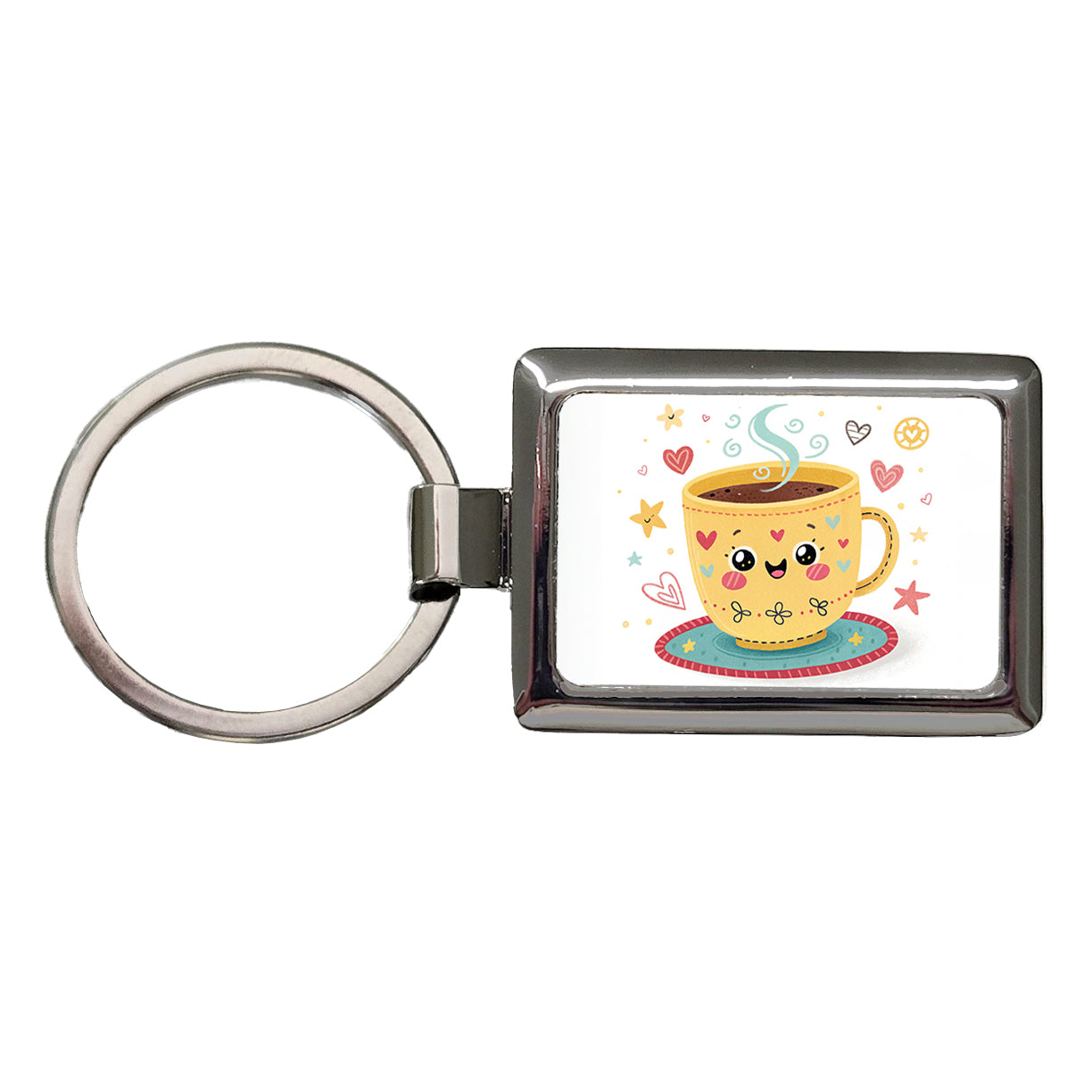 Kawaii Coffee Cup Rectangle Metal Keychain
