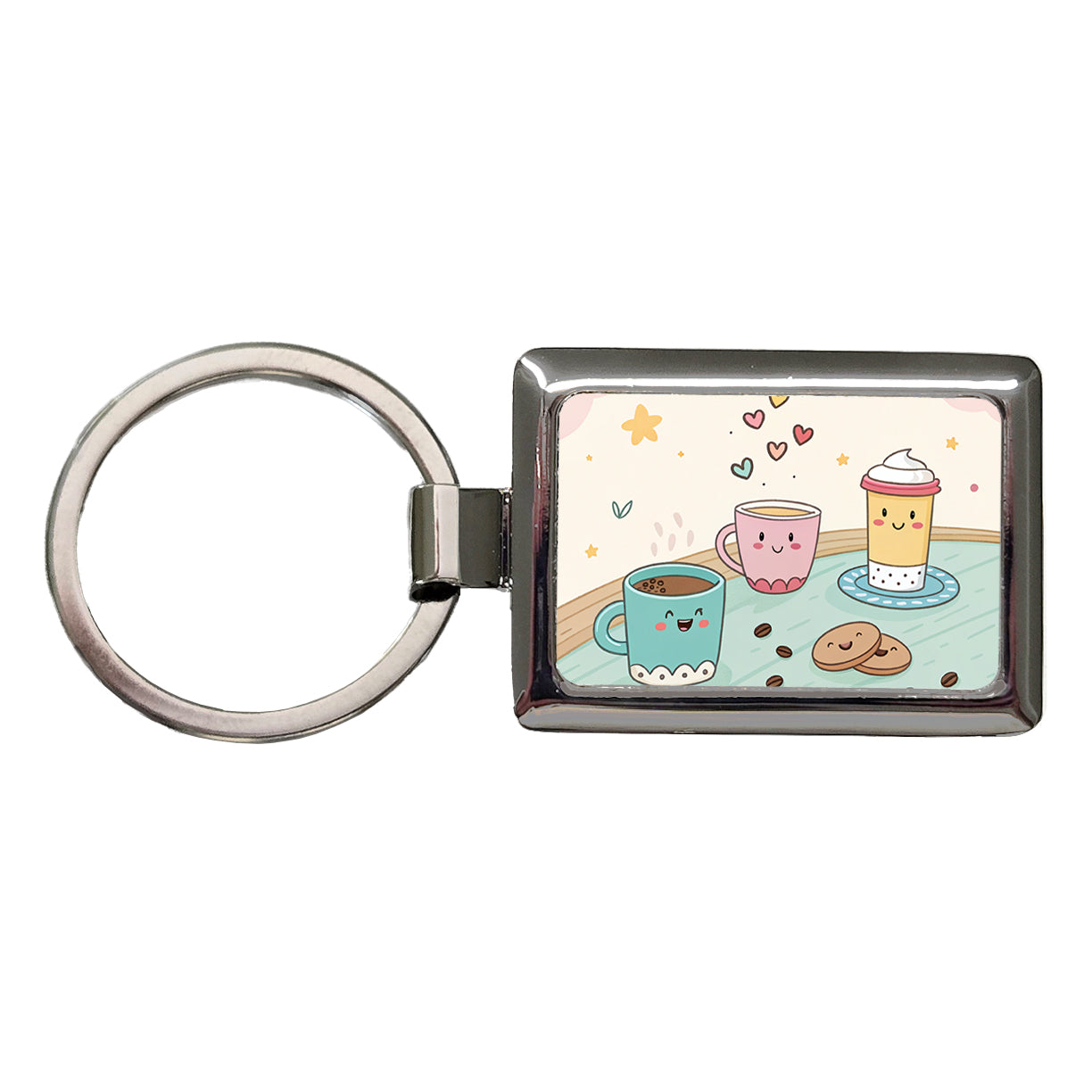 Kawaii Coffee Cups Latte Cappuccino Rectangle Metal Keychain