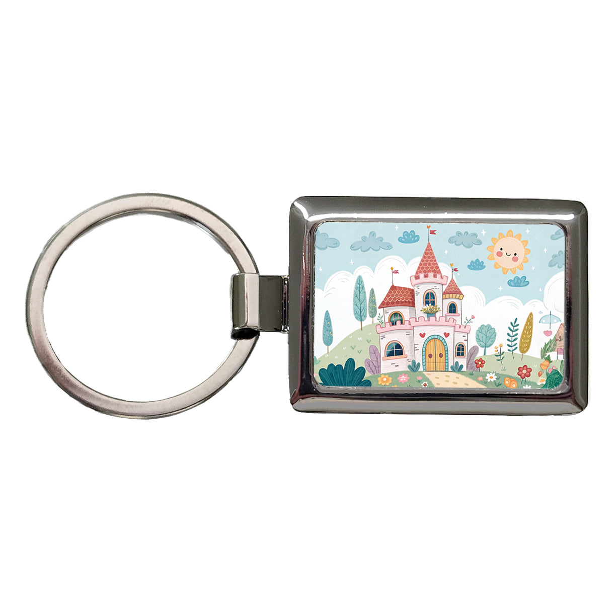 Kawaii Cute Castle Rectangle Metal Keychain
