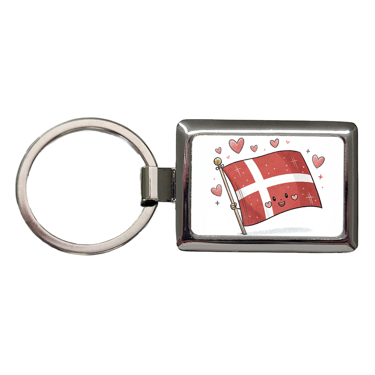 Kawaii Denmark Flag Rectangle Metal Keychain