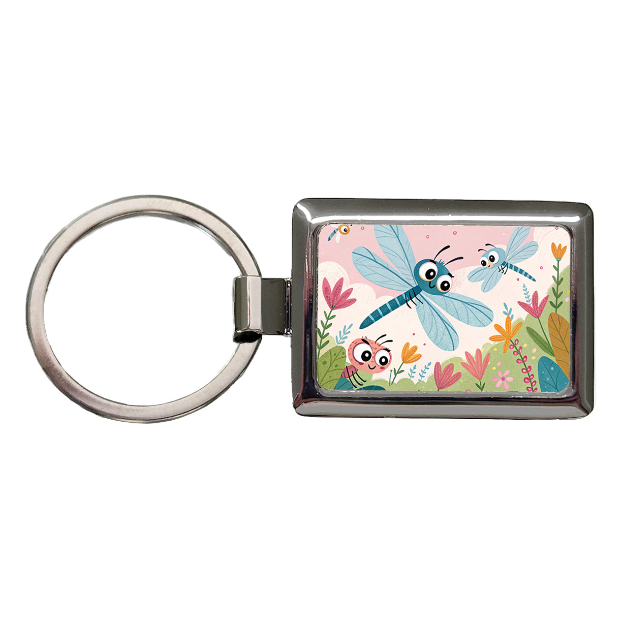 Kawaii Dragonflies Rectangle Metal Keychain