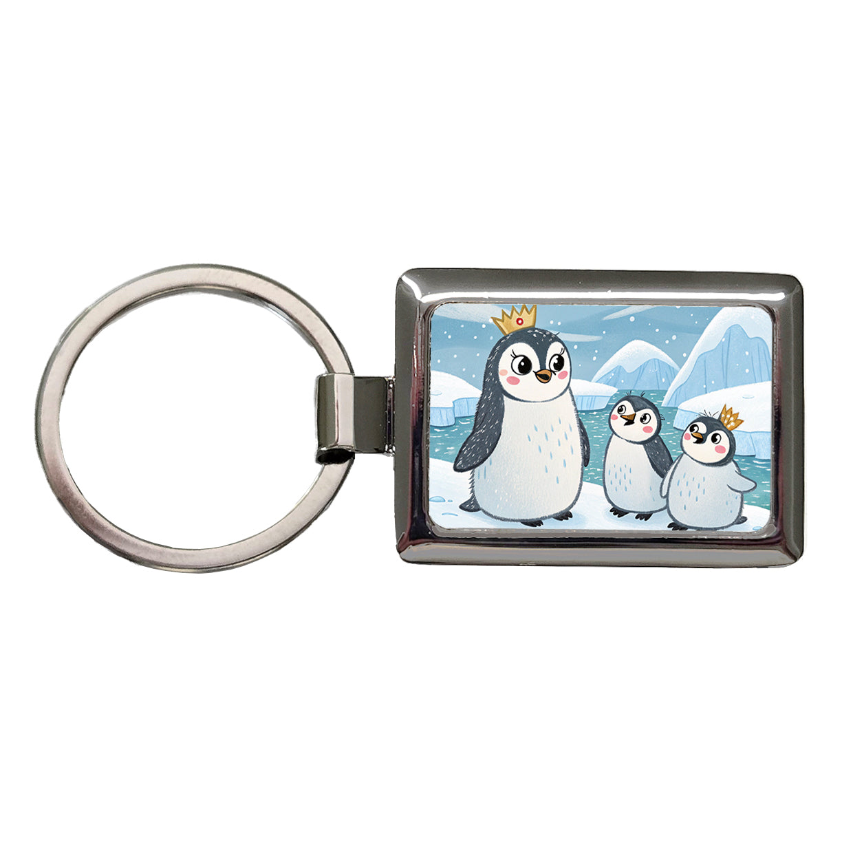 Kawaii Emperor Penguins Rectangle Metal Keychain