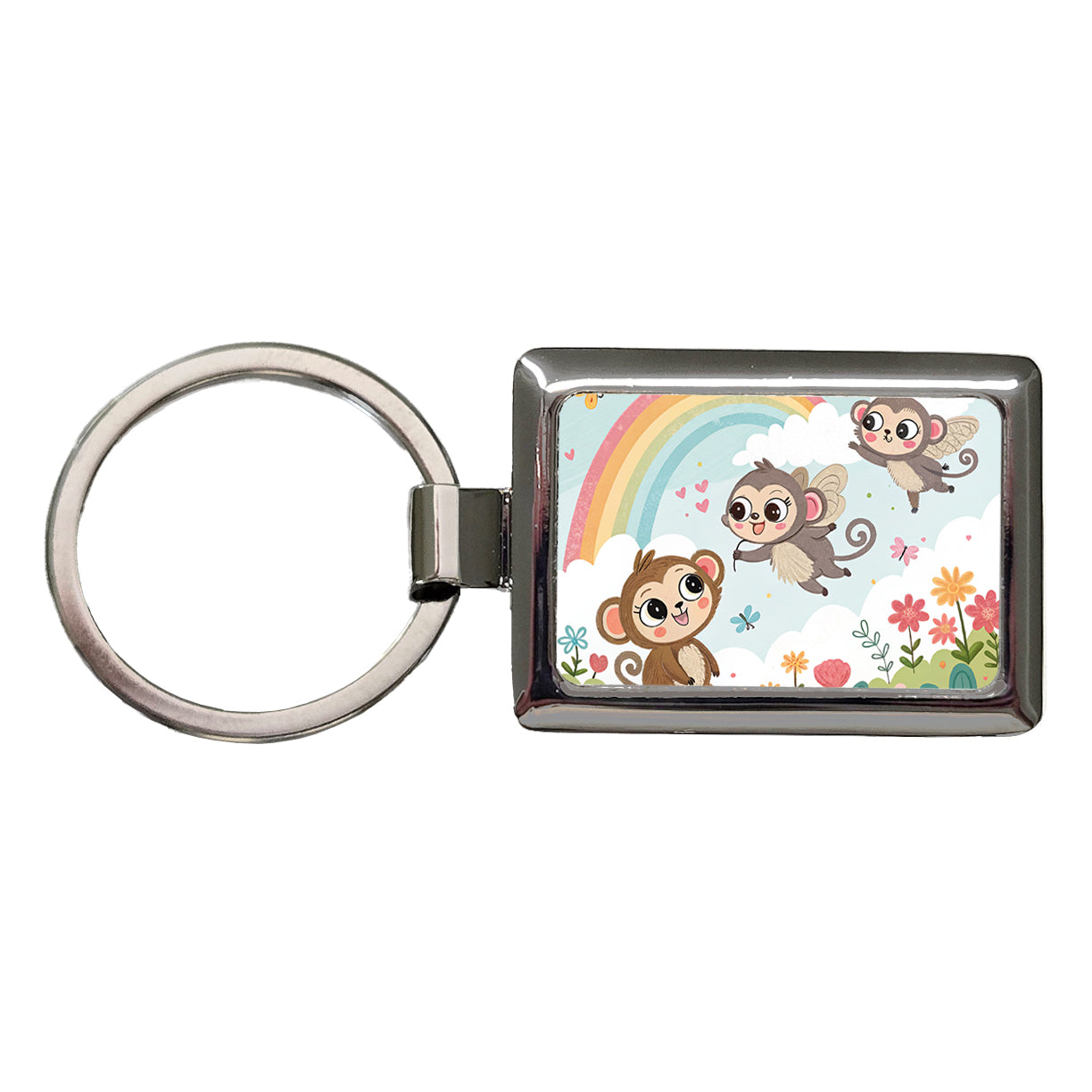 Kawaii Flying Monkeys Rectangle Metal Keychain