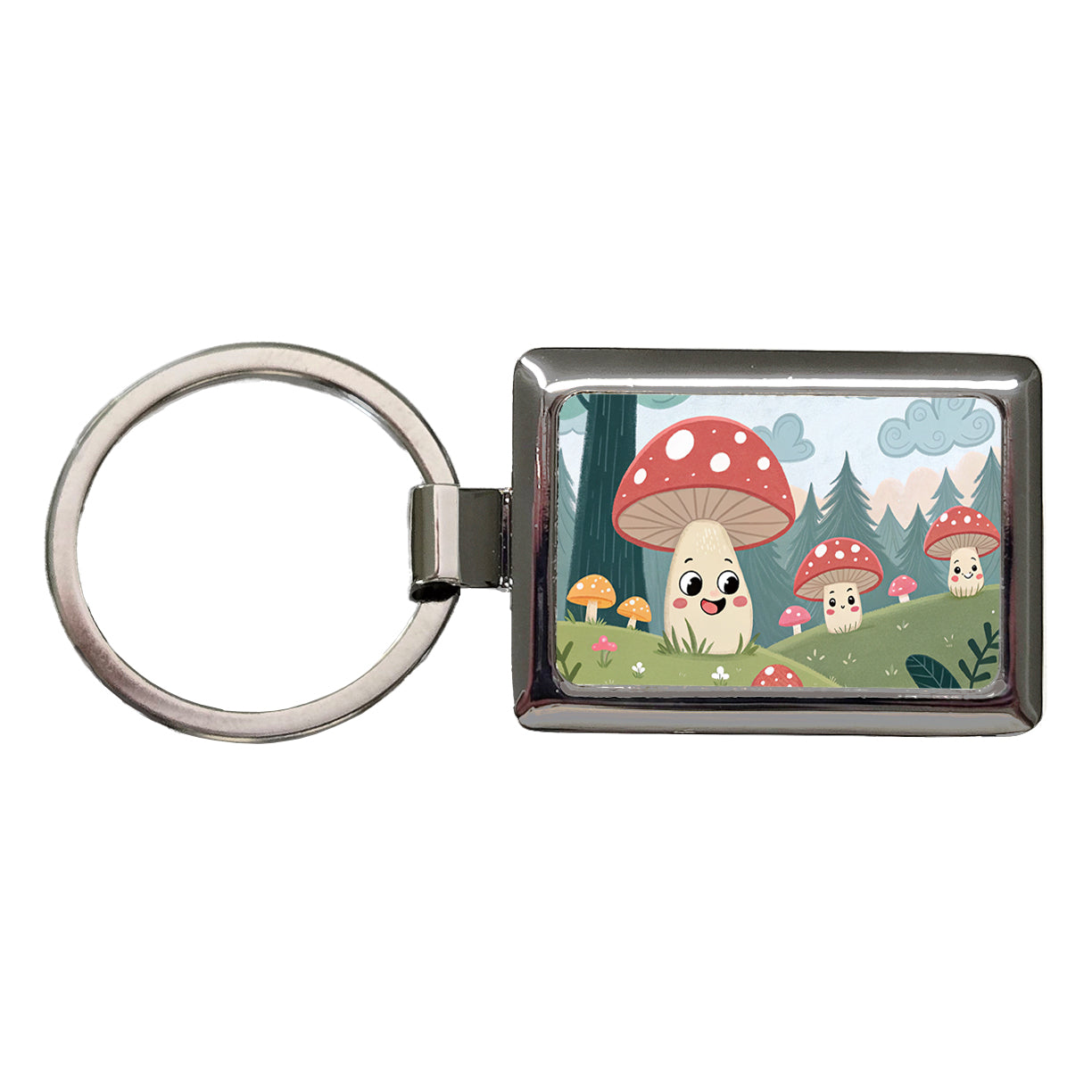 Kawaii Forest Mushrooms Rectangle Metal Keychain