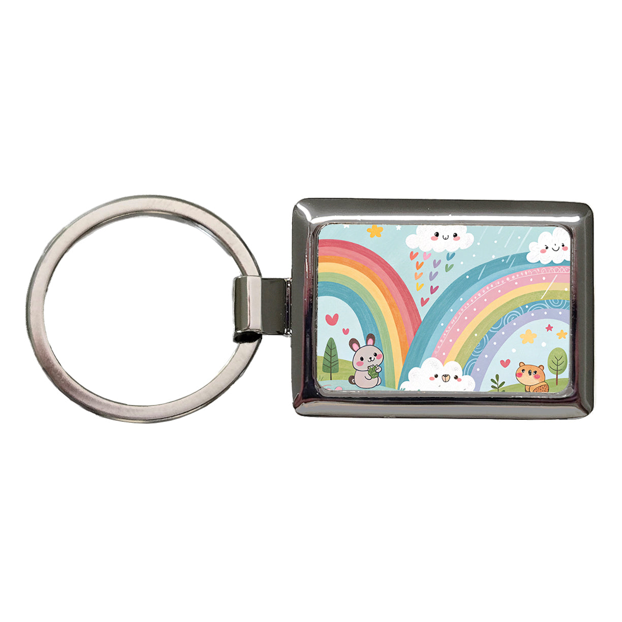 Kawaii Fun Rainbows Rectangle Metal Keychain