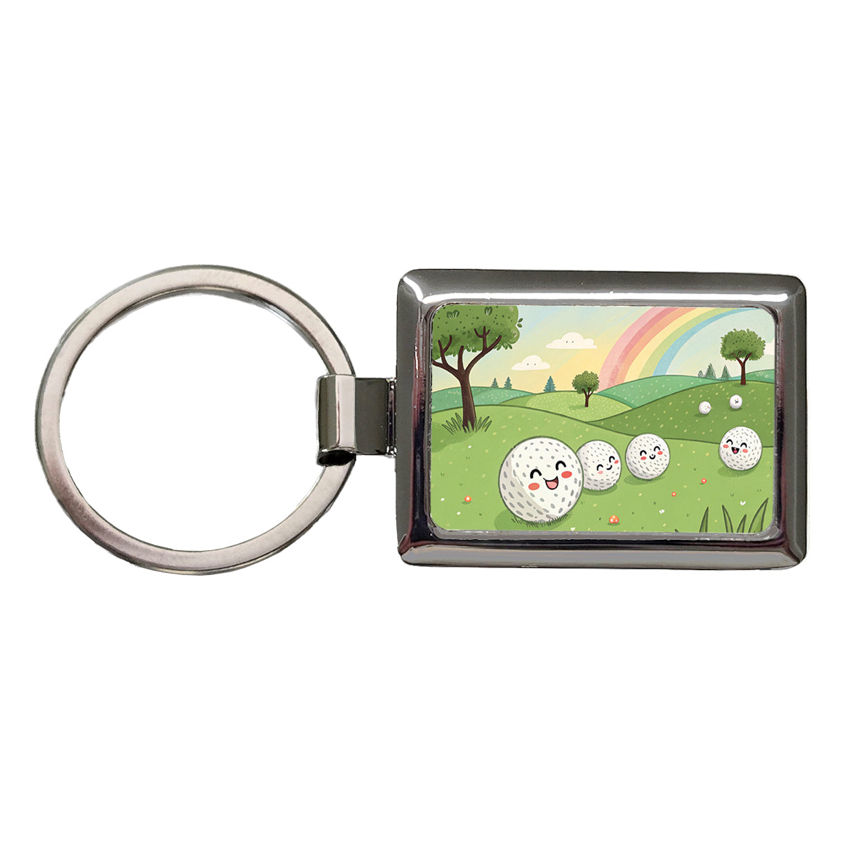 Kawaii Golf Balls Rectangle Metal Keychain