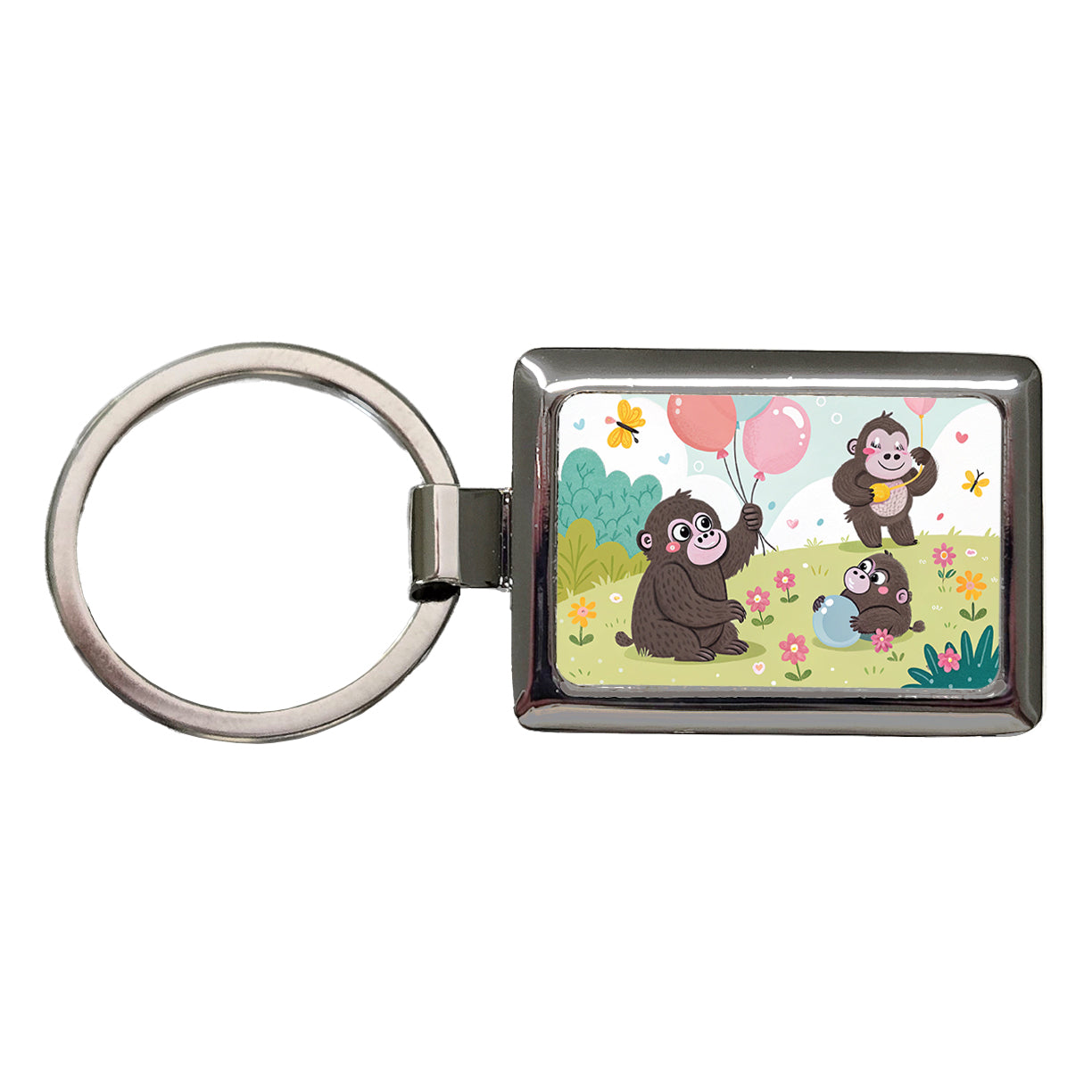 Kawaii Gorillas Rectangle Metal Keychain
