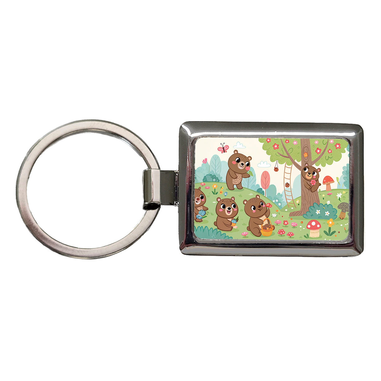 Kawaii Grizzly Bears Rectangle Metal Keychain