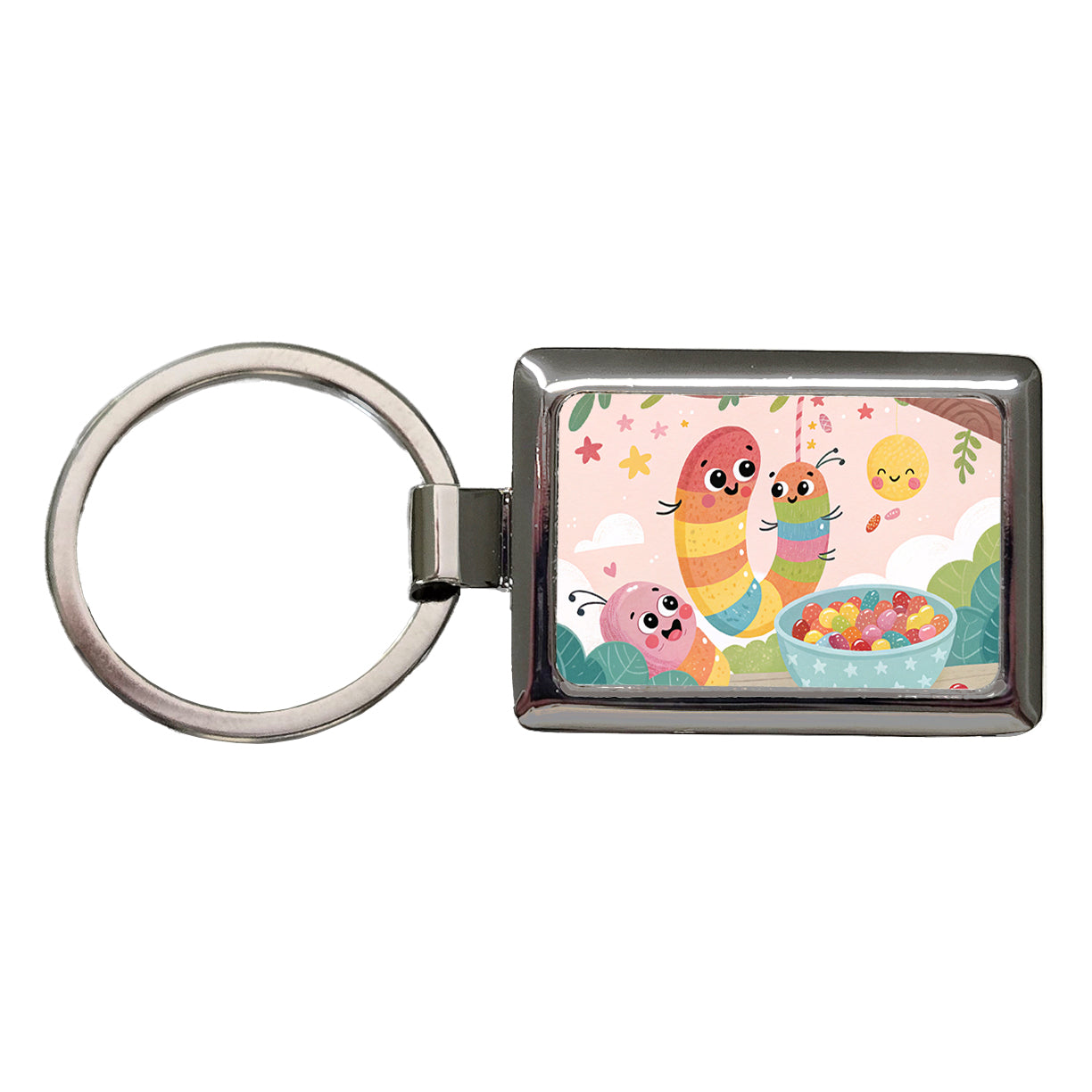 Kawaii Gummi Worms Jelly Beans Rectangle Metal Keychain