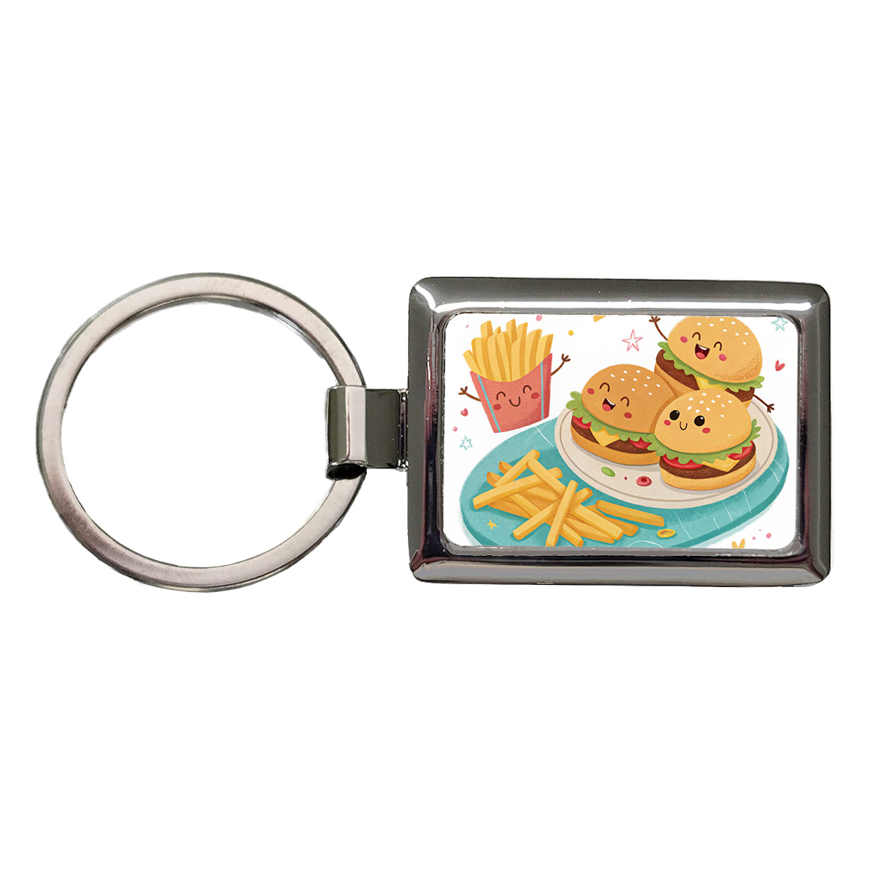 Kawaii Hamburgers And Fries Rectangle Metal Keychain