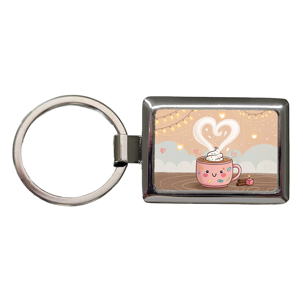 Kawaii Hot Cocoa Chocolate Rectangle Metal Keychain