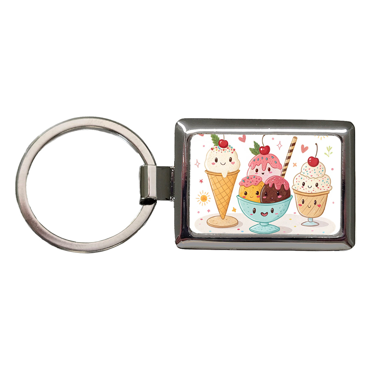 Kawaii Ice Cream Sundaes Rectangle Metal Keychain