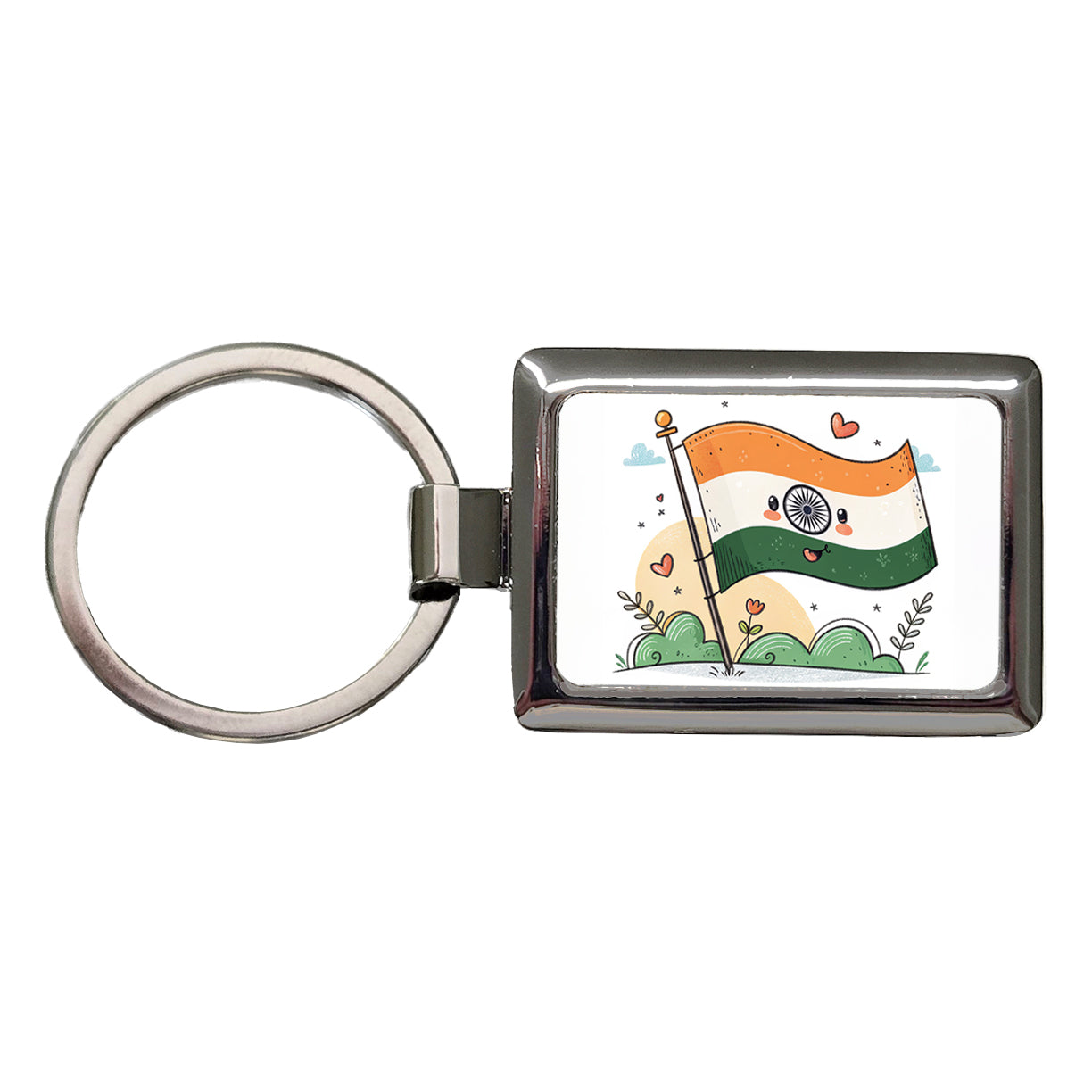 Kawaii India Flag Rectangle Metal Keychain