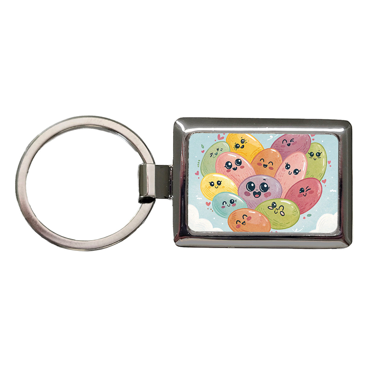 Kawaii Jelly Beans Heart Rectangle Metal Keychain