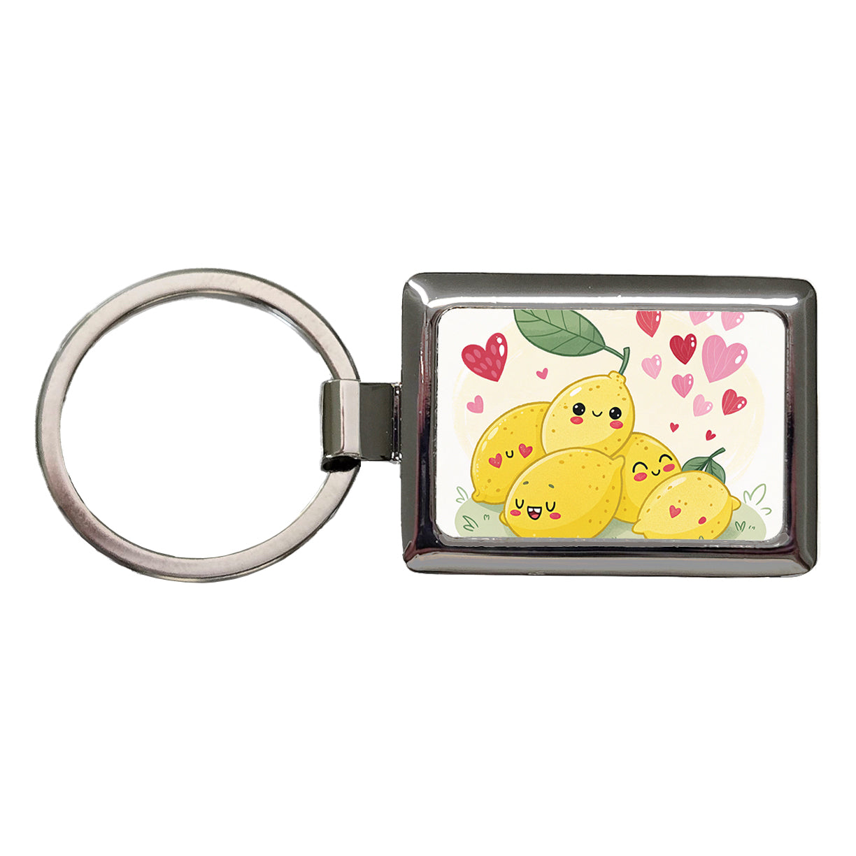 Kawaii Lemons And Hearts Rectangle Metal Keychain