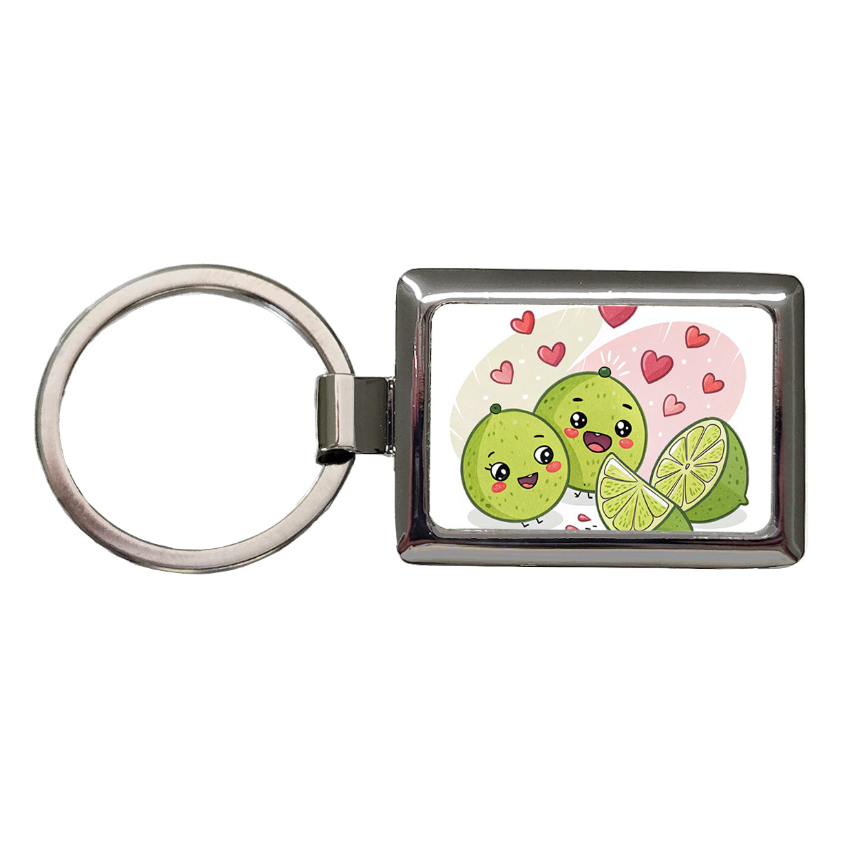 Kawaii Limes And Hearts Rectangle Metal Keychain