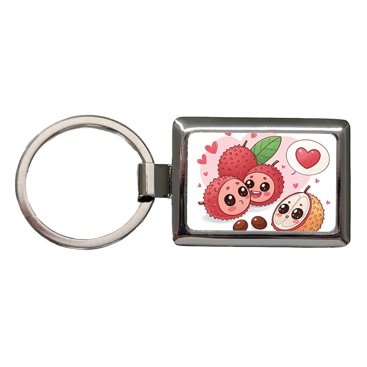 Kawaii Lychees And Hearts Rectangle Metal Keychain