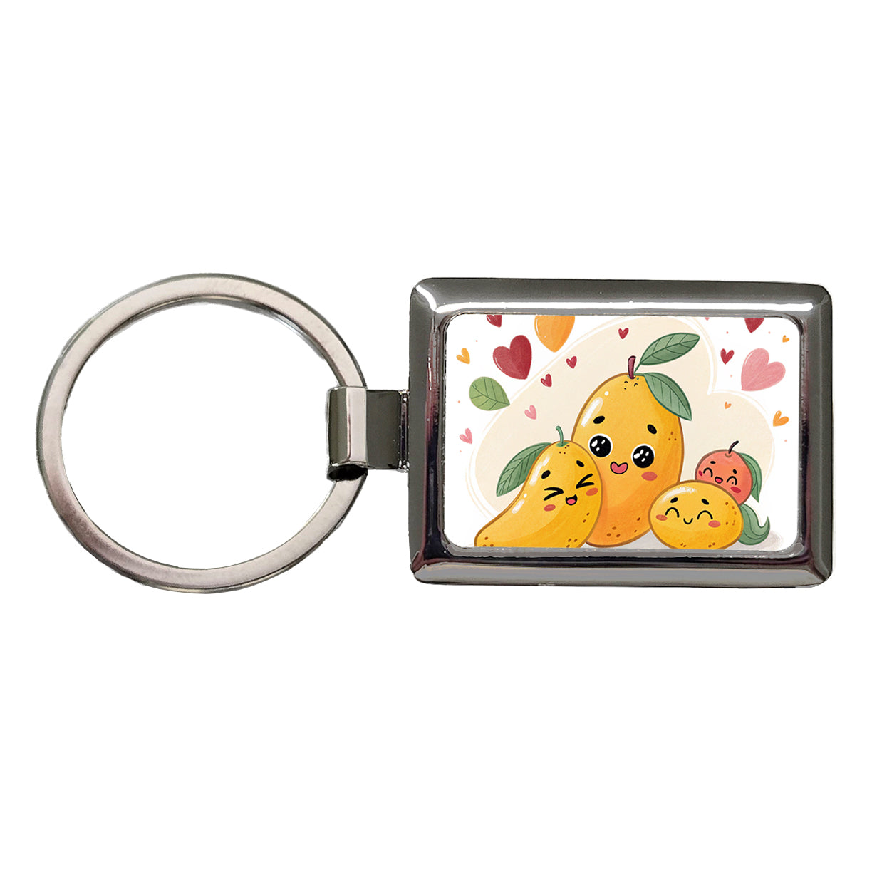 Kawaii Mangos And Hearts Rectangle Metal Keychain