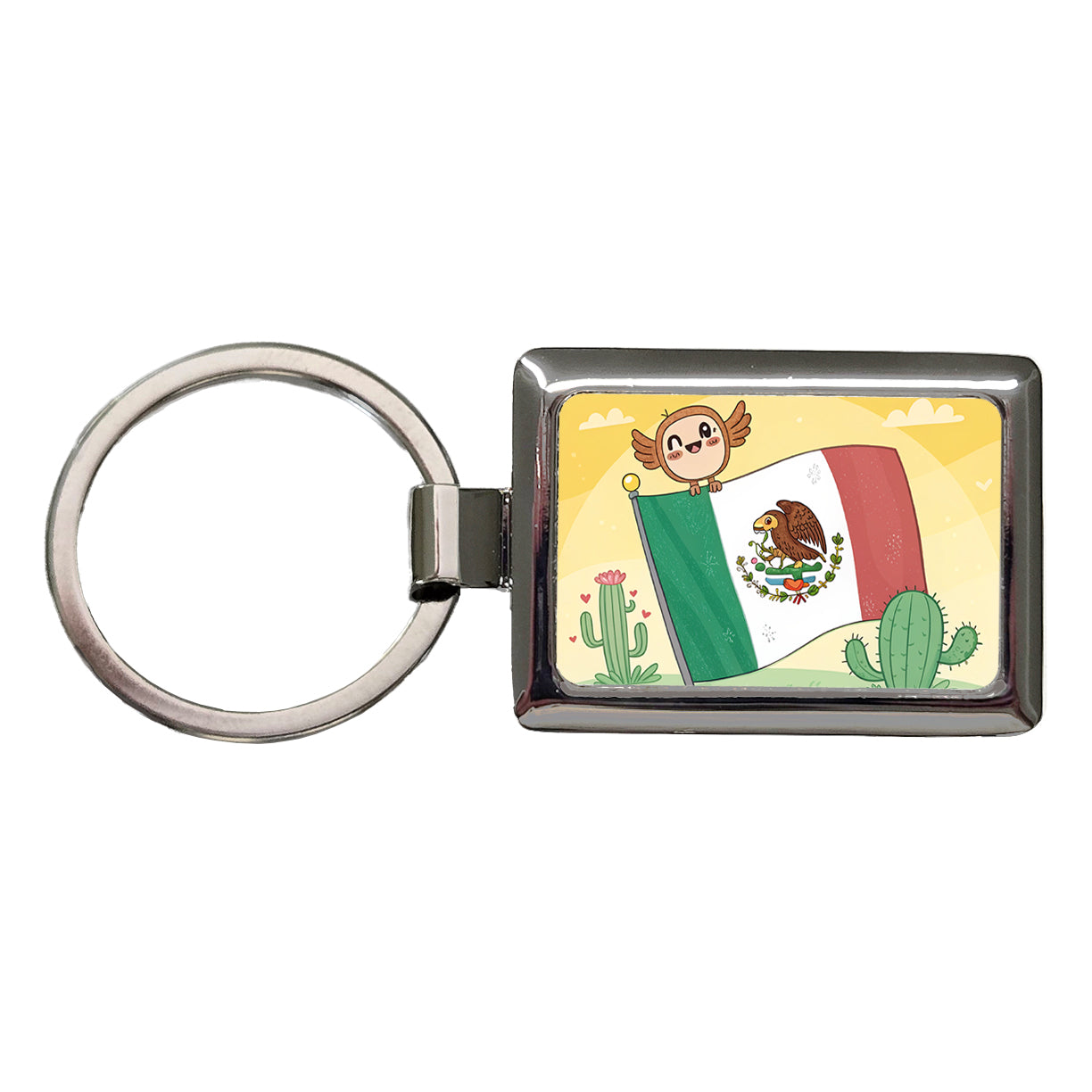 Kawaii Mexico Mexican Flag Rectangle Metal Keychain