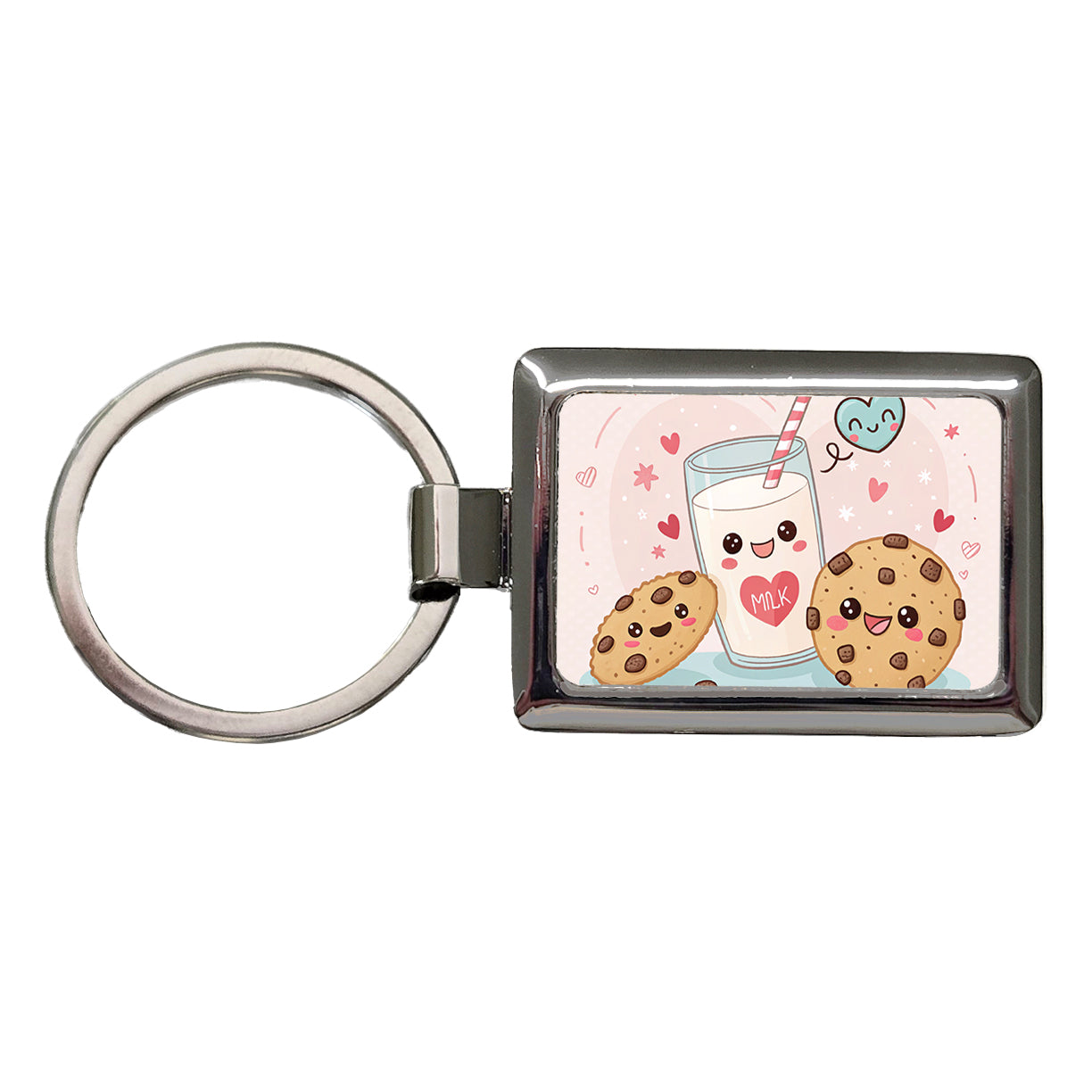 Kawaii Milk And Cookies Rectangle Metal Keychain