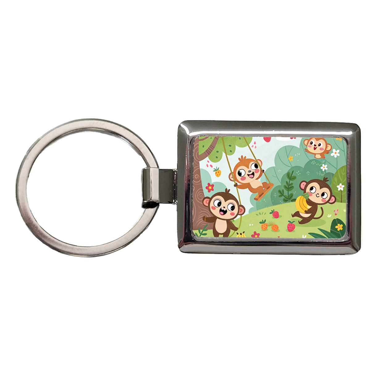Kawaii Monkeys Rectangle Metal Keychain