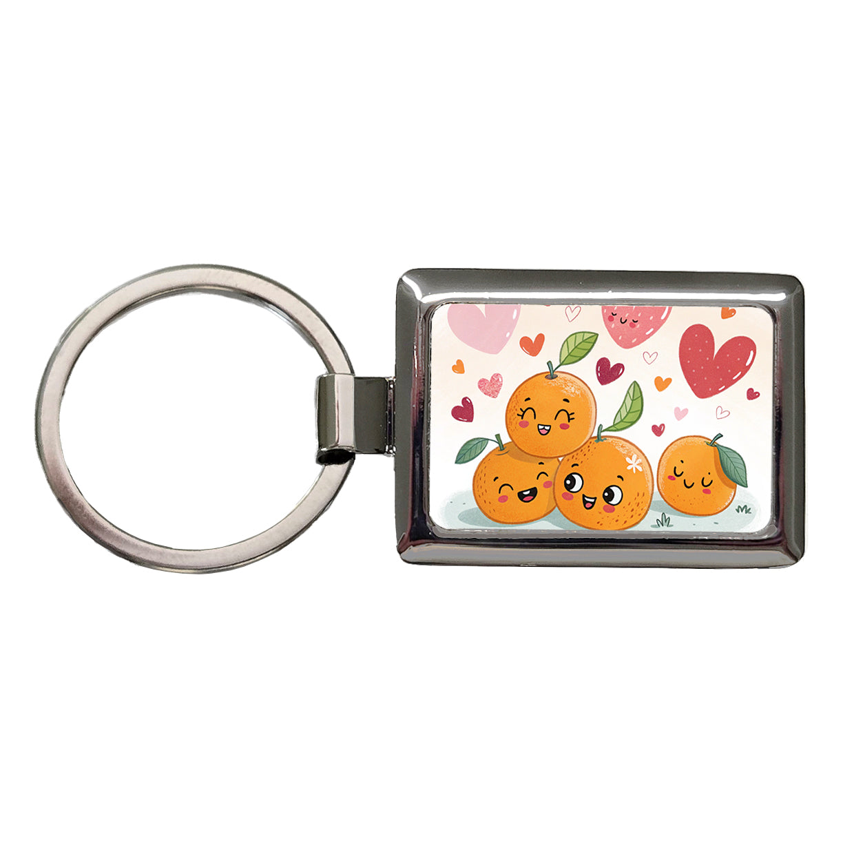 Kawaii Oranges And Hearts Rectangle Metal Keychain