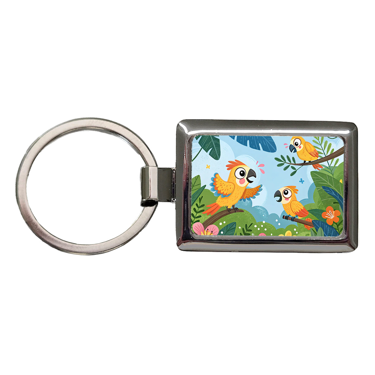 Kawaii Parrots Rectangle Metal Keychain