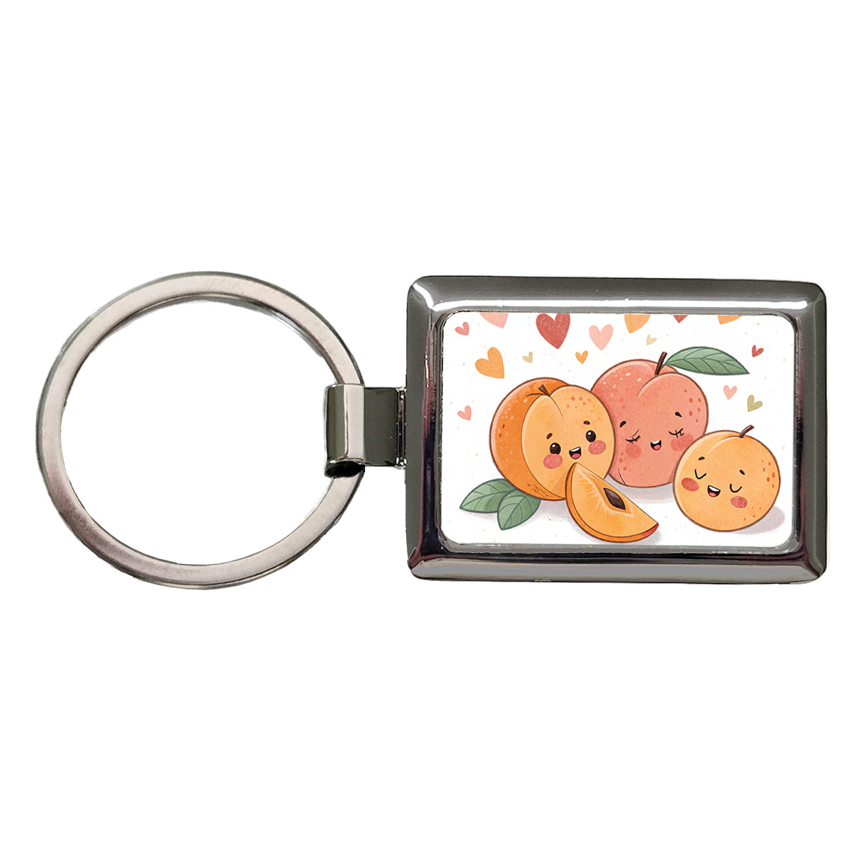 Kawaii Peaches And Hearts Rectangle Metal Keychain