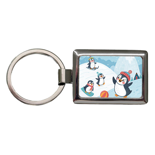 Kawaii Penguins Rectangle Metal Keychain