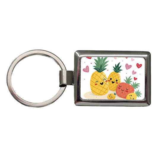 Kawaii Pineapples And Hearts Rectangle Metal Keychain