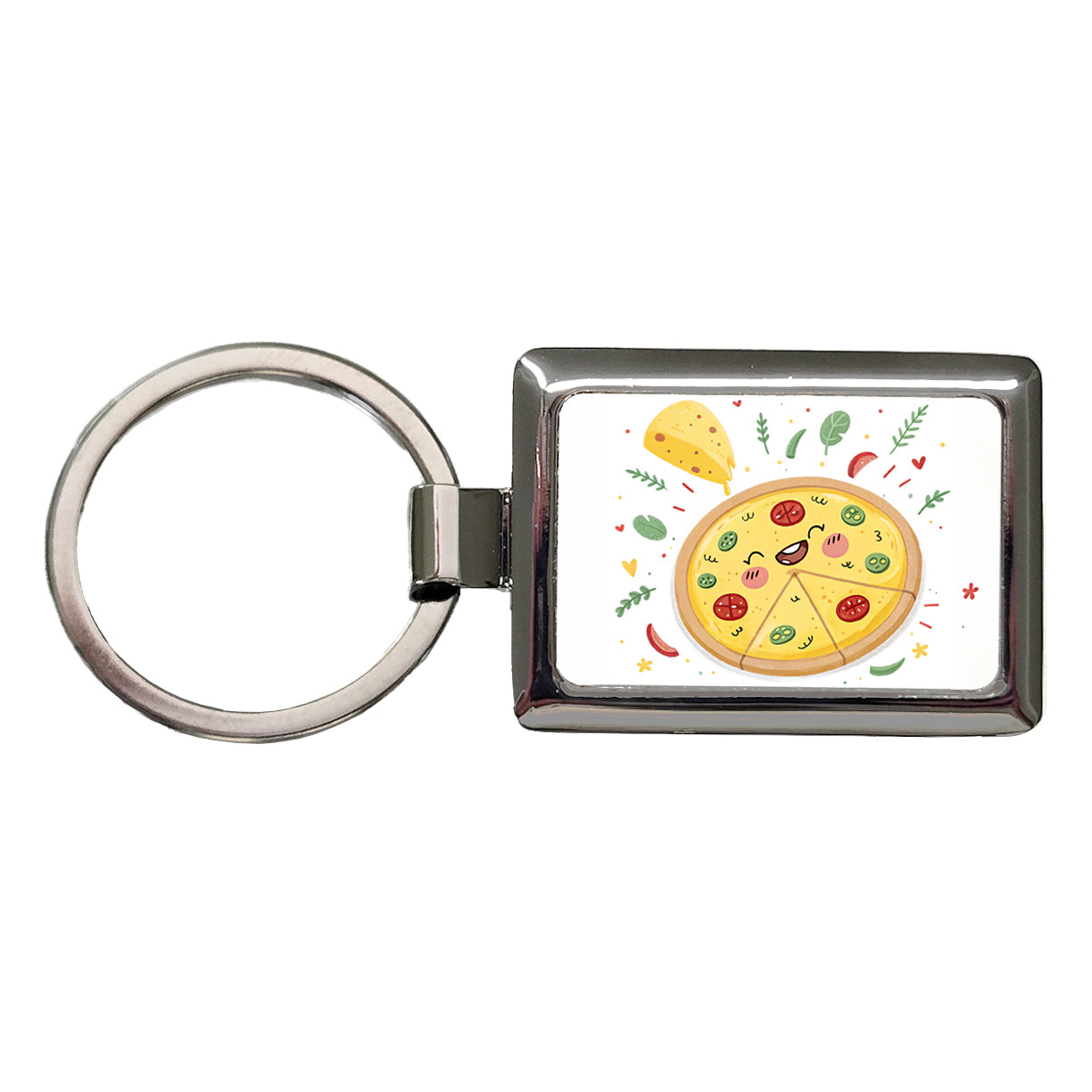 Kawaii Pizza Rectangle Metal Keychain