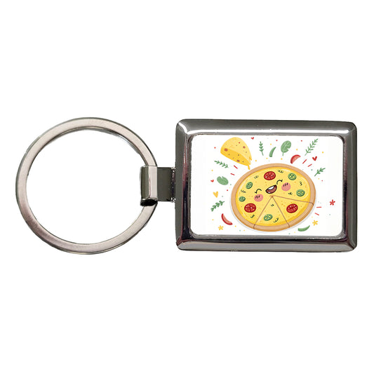 Kawaii Pizza Rectangle Metal Keychain