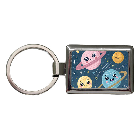 Kawaii Planets Space Astronomy Rectangle Metal Keychain