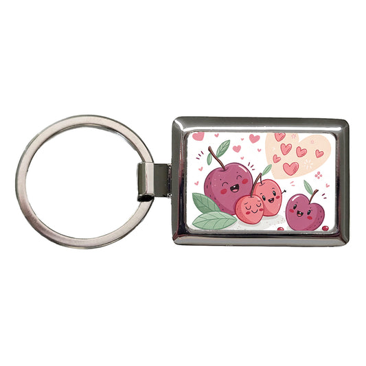 Kawaii Plums And Hearts Rectangle Metal Keychain