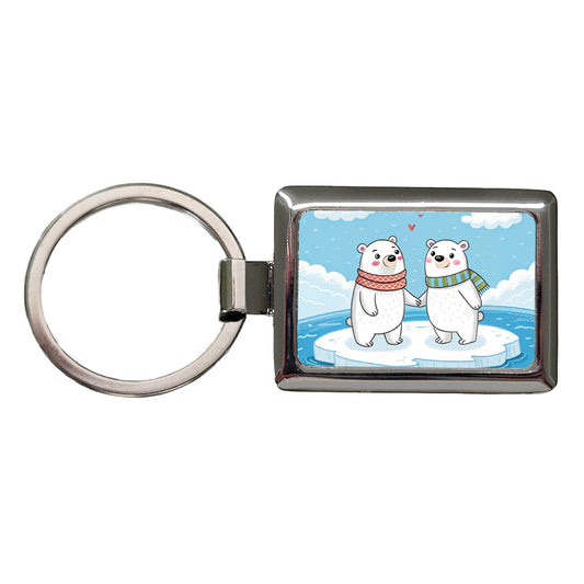 Kawaii Polar Bears In Love Valentine's Day Rectangle Metal Keychain