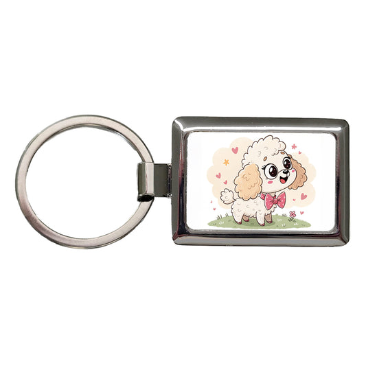 Kawaii Poodle Dog Rectangle Metal Keychain