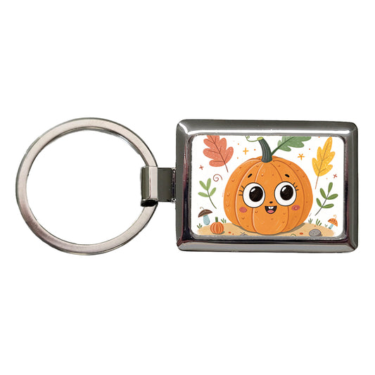 Kawaii Pumpkin Fall Autumn Halloween Rectangle Metal Keychain