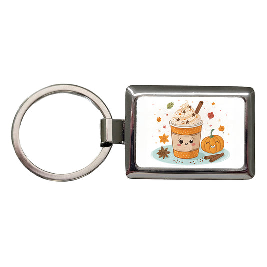 Kawaii Pumpkin Spice Latte Coffee Rectangle Metal Keychain