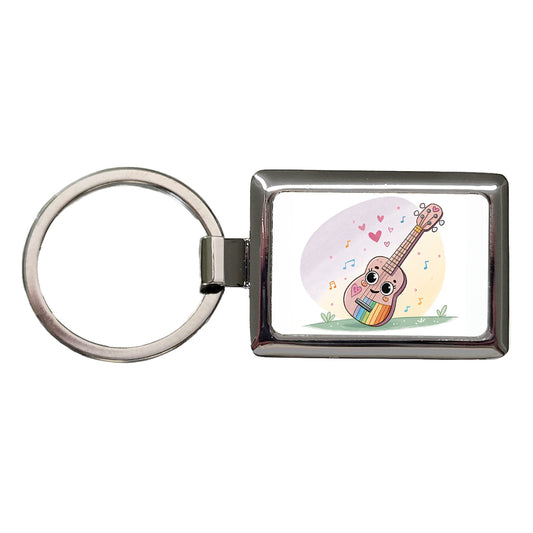 Kawaii Colorful Ukulele Music Rectangle Metal Keychain