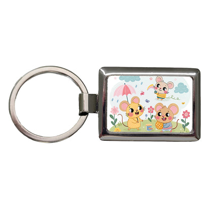 Kawaii Rats Rectangle Metal Keychain