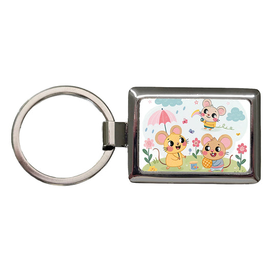 Kawaii Rats Rectangle Metal Keychain