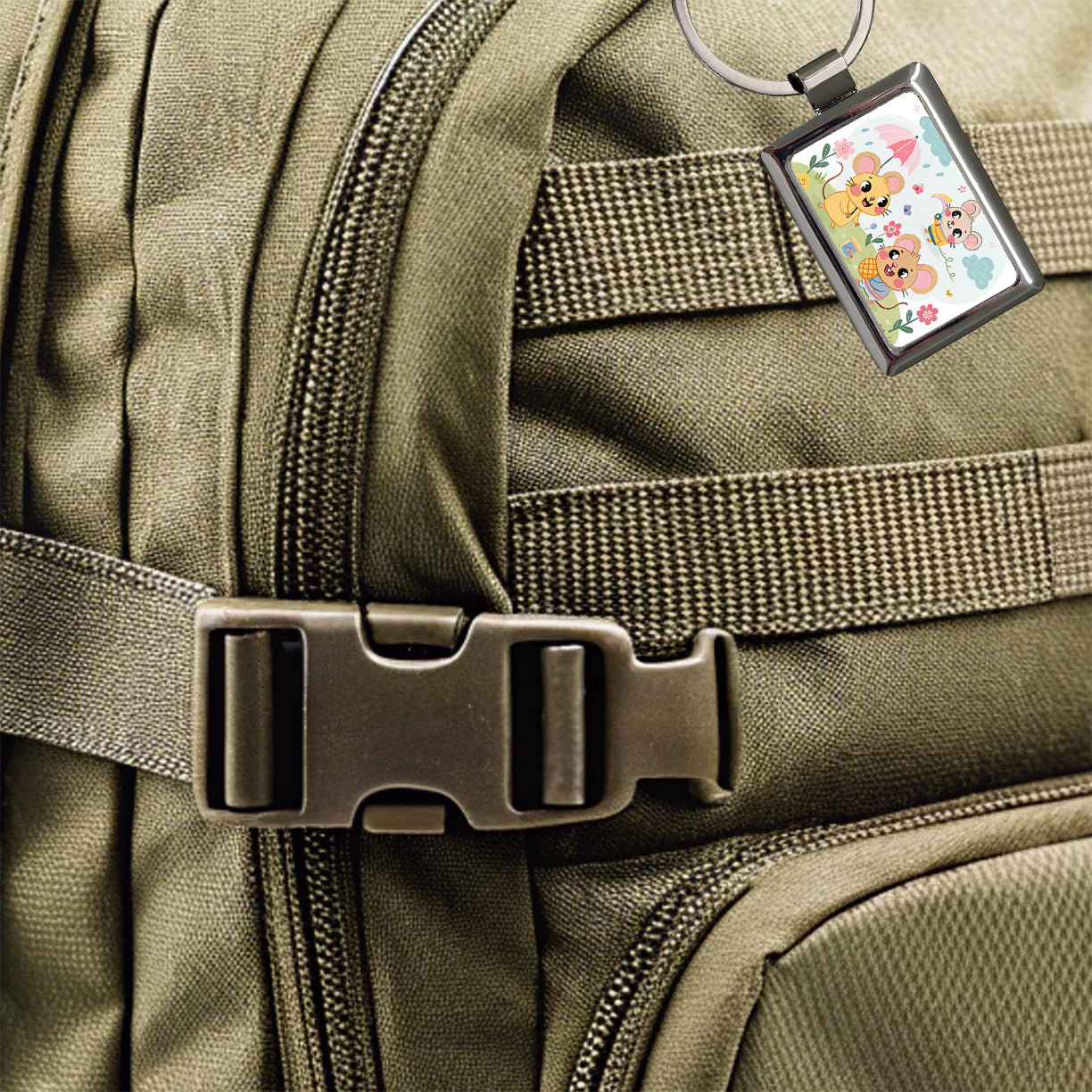 Kawaii Rats Rectangle Metal Keychain